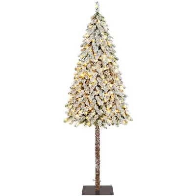 6/7.5ft Pre-Lit Slim Pencil Xmas Artificial Christmas Tree W/ Metal Plate Base • $89.99