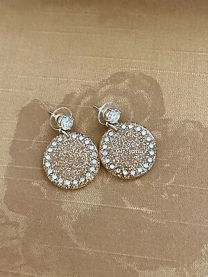 J. Crew Round Gold Glitter Resin Crystal CZ Pierced Dangle Earrings NWT • $22