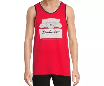 Budweiser Bud Script Label Beer Men's Tank Top Medium 38/40 M Red  60% Cotton • $9.89