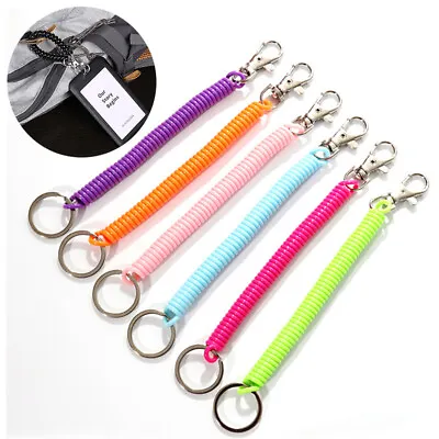 Retractable Elastic Spiral Spring Coil Strap Rope Lanyard Key Chain Clip On Ring • £2.95