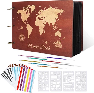 £34.99 • Buy Giiffu Refillable Travel Album Wooden Photo Album Vintage Scrapbook Album