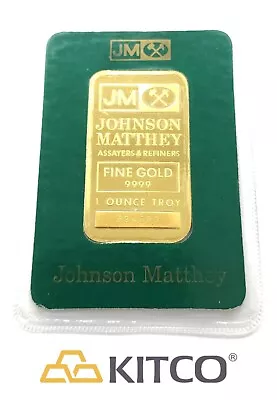 Vintage Johnson Matthey 1 Oz Fine Gold Minted Bar 9999 Green Assay Card #B 24693 • $2600