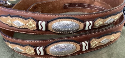 $30 • Buy Tony Lama Brown Leather Western Concho Aztec Belt 44 7899L