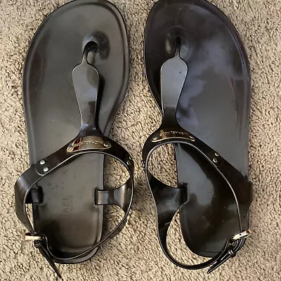 Michael Kors MK Plate Jelly PVC Women's Summer Sandals W/Buckle Brown Size 8 • $19.99