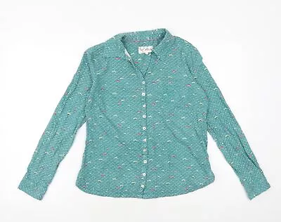 Mistral Womens Green Geometric 100% Cotton Basic Button-Up Size 8 Collared • £3.50