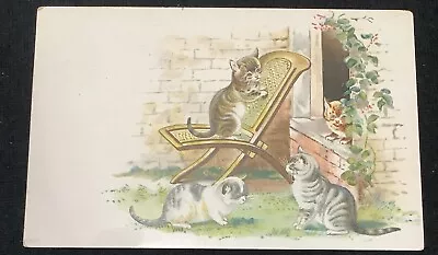 Vintage Cats Kittens Postcard Playing On Chair Antique - Cute! • $2.90