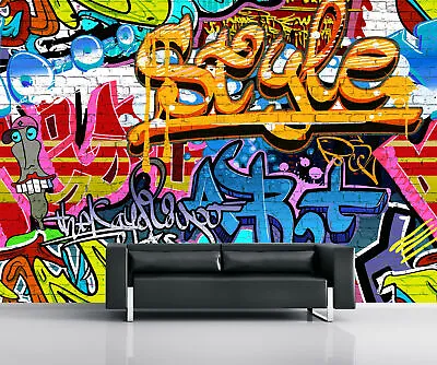 £34.99 • Buy 315x232cm Wallpaper Graffiti Photo Wall Mural Children's Bedroom Blue Orange