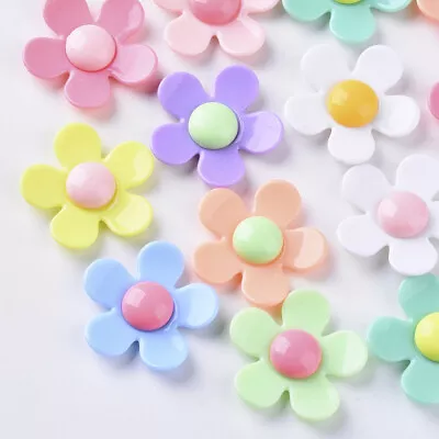 Flower Beads Daisy Shape Plastic Acrylic Opaque Mixed Colours 22mm 10pcs • £2.99