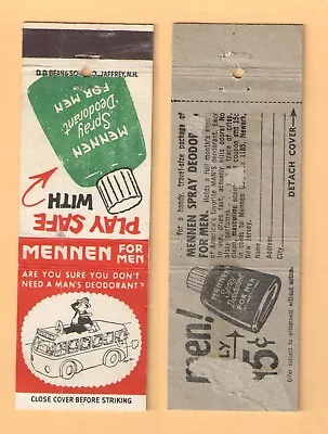 Mennen Spray Deodorant { Play Safe With }{ 2-sided }{ Type 1 } Matchbook Cover • $2