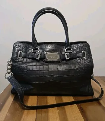 Michael Kors Hamilton Large Satchel Crossbody Convertible Croc Leather Bag Black • $20