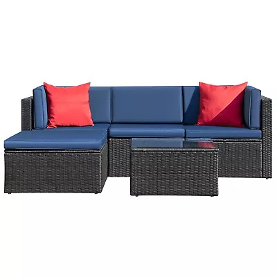 5 Piece Patio Furniture Set Outdoor Sectional Sofa Table Ottoman Rattan Wicker • $368.77