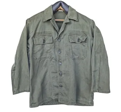 1960s OG 107 Vietnam Era US Army Button Down Green Sateen Small Dated 1960 • $28