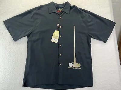 BAMBOO CAY Shirt Men XL Black Short Sleeve Hawaiian Golf Themed Resort Wear • $24