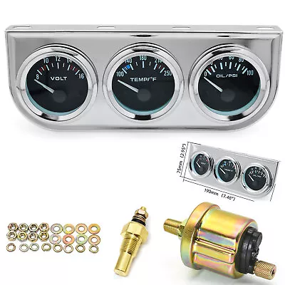 2'' 52mm Triple 3 Gauge Set Voltmeter Water Temp Oil Pressure Gauge Meter Kit • $29.39