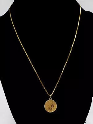 14Kt Yellow Gold Box Chain Ring Clasp W/ Religious Pendant Necklace • $17.50