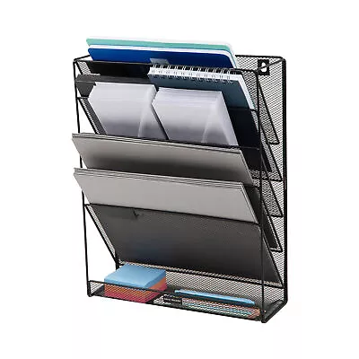 Black 5-Tier Vertical File Storage Desktop Organizer Wall Mount Office Metal • $20.33