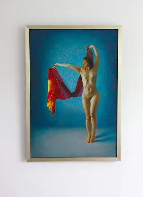 Original Framed Oil Painting Female Nude Girl Artwork Woman Blonde Dance Dancer • £650