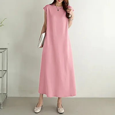$34.12 • Buy Womens Short Sleeve Plain Long Dress Casual Oversized Hawaiian Swing Maxi Dress