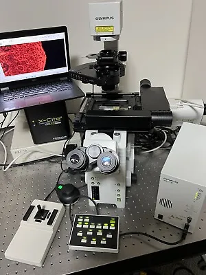 Olympus IX81 Inverted Scanning Fluorescence DIC Microscope X-Cite LED And Prior • $27950