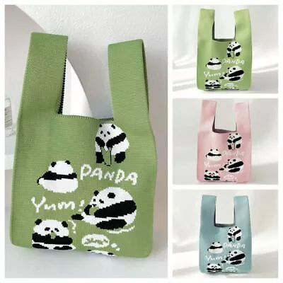 Reusable Panda Knit Handbag Foldable Knit Tote Bag Reusable Shopping Bag  Lady • $15.60
