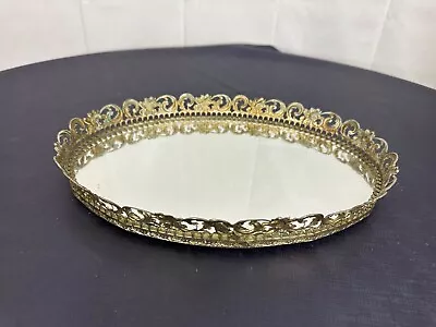 Vintage Mirror Tray Footed Gold Tone Oval Stylebuilt Ormolu Dresser Vanity • $33.96