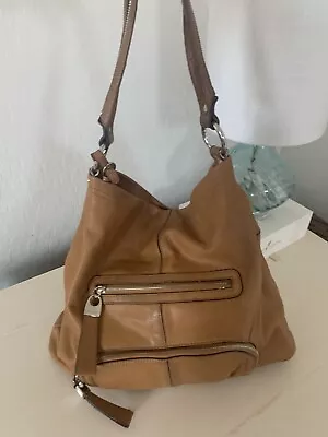 B. MAKOWSKY Large Caramel Brown Genuine Leather Hobo Shoulder Bag • $15.20