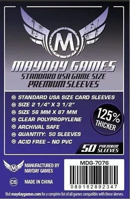 50 Mayday Games Premium USA Sleeves (56 MM X 87 MM) MDG7076 • £2.50