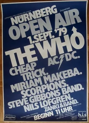 THE WHO AC DC SCORPIONS CHEAP TRICK 1979 German A0 Concert Poster NM • $850