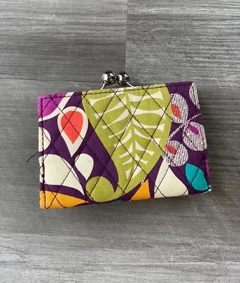 Vera Bradley Floral Purple Plum Wallet Kisslock Coin Purse Tri-fold • $16.61