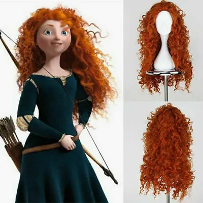 Long Curly Orange Merida Wig Brave Princess Cosplay Red Hair Synthetic • £9.59