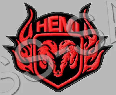 DODGE HEMI EMBROIDERED PATCH IRON/SEW ON ~3-7/8  X 3-1/4  FLAMES CHALLENGER RAM • $12