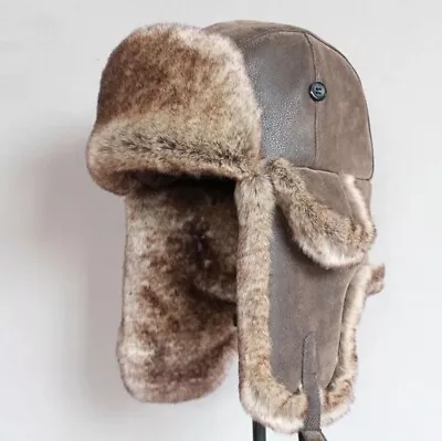 Hat Trapper Cap Fur Winter Hat With Ear Flap Faux Fur Rabbit Russian Ushanka Hat • £32.99