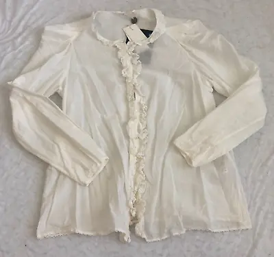 Vanessa Bruno Womens Blouse Size 40 FR 8 US White Ruffle Trim Long Sleeve NWT • $55.99
