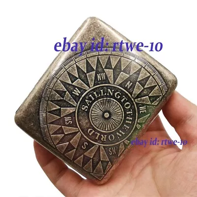 Vintage Metal Lucky Compass Cigarette Case Box Pockets Men Tobacco Engraving 20s • $10.19