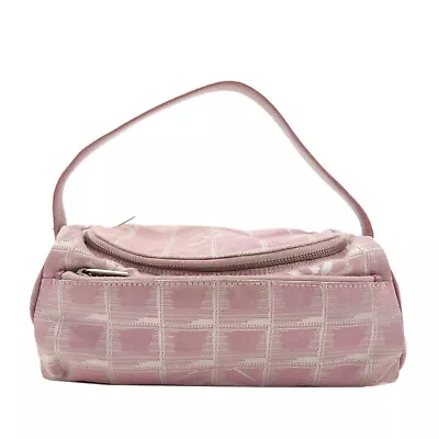 Authentic CHANEL New Travel Line Nylon Jacquard Leather Vanity Bag Pink Used F/S • $140