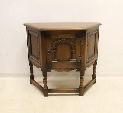 Old Charm Tudor Style Canted Cabinet Cupboard / Hall Lamp Plant Telephone Table • £220