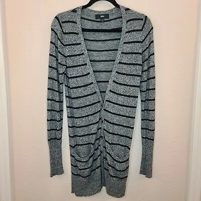 Mossimo Cardigan Juniors XS Gray Black Striped Knit Button Front Long Line Tunic • $8.90