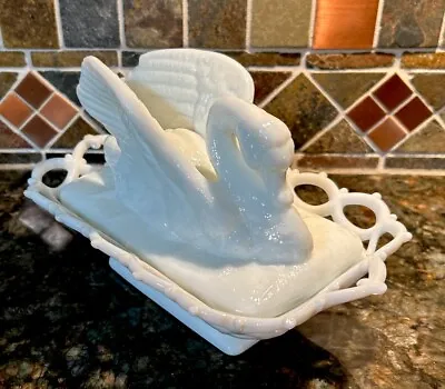 Westmoreland Glass Raised Wing Swan Lattice Covered Dish Bowl Milk Glass • $39.99