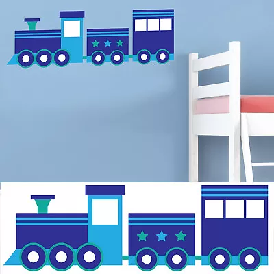 £7.99 • Buy Childrens/Kids Bedroom Wall Train Carriage Boys Blue Sticker Decal 