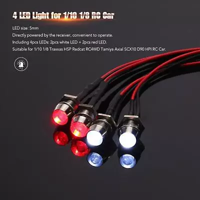 4 LED Light Kit Truck Lights Headlights Taillight RC 1/10 T4X3 N D6E6 • $2.08