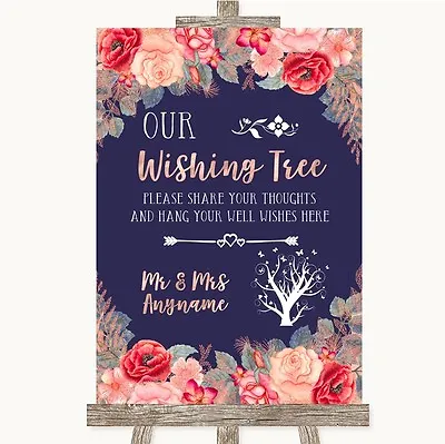 £24.95 • Buy Navy Blue Blush Rose Gold Wishing Tree Personalised Wedding Sign