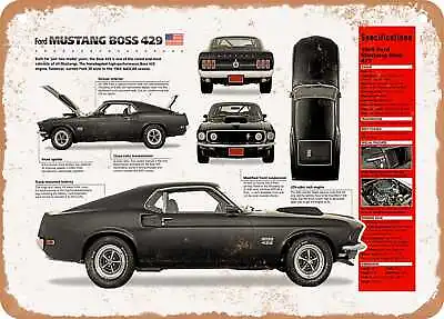 Classic Car Art - 1969 Ford Mustang Boss 429 Spec Sheet - Rusty Look Metal Sign • $18.66