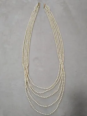 Vintage MIKIMOTO Akoya Pearl K14 5 Consecutive Long Pendant Necklace 43in 306g • $2134.99