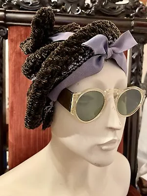 Vintage 30s 40s Jeanne Tete Chenille Crochet Sculpted Hat Brown Lavender • $59.99