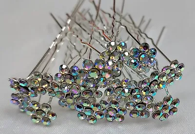 £3.99 • Buy 20 X Stunning Diamante AB Crystal Bridal Wedding Floral Hair Pins
