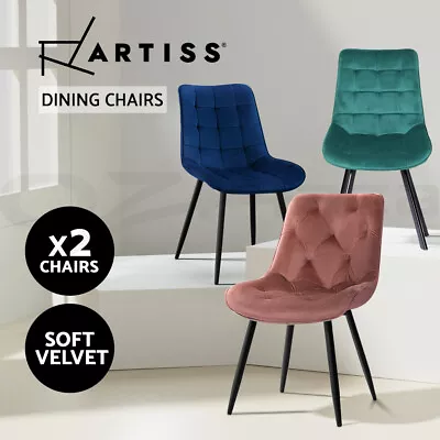 Artiss 2X Dining Chairs Velvet Covers Padded Seat Kitchen Cafe Chairs Metal Legs • $149.95