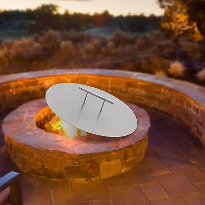 Indoor Outdoor Stainless Fire Pit Heat Deflector Round Cover Lid W/ Handle   • $46.55