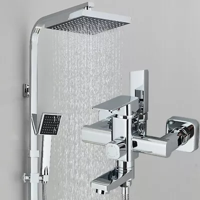 Bathroom Exposed Shower Mixer Twin Head Large Bar Set Square Valve System Chrome • £99