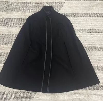 Zara Black Wool Blend Cape With Faux Leather Trim Size Small EUC • $49