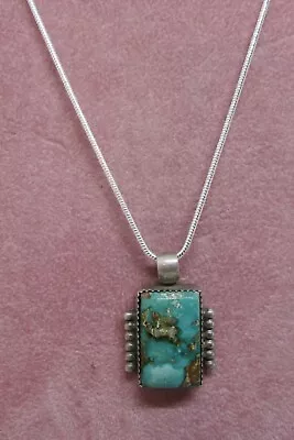 Vtg Sw  Turquoise  Pendant  With  Sterling Chain  Signed  R F---new  Price-- • $95